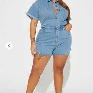Fashion Nova Light Wash Denim Romper